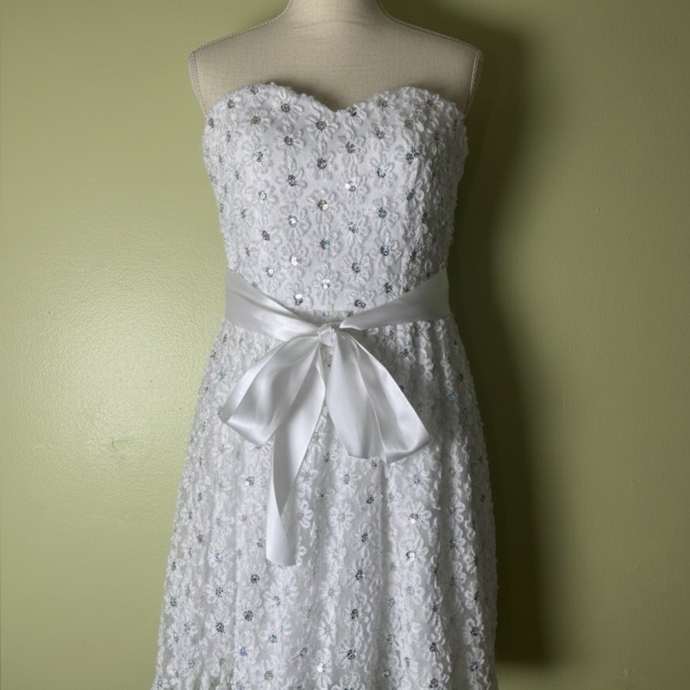 Elias White Strapless Floral Dress with Satin Bow